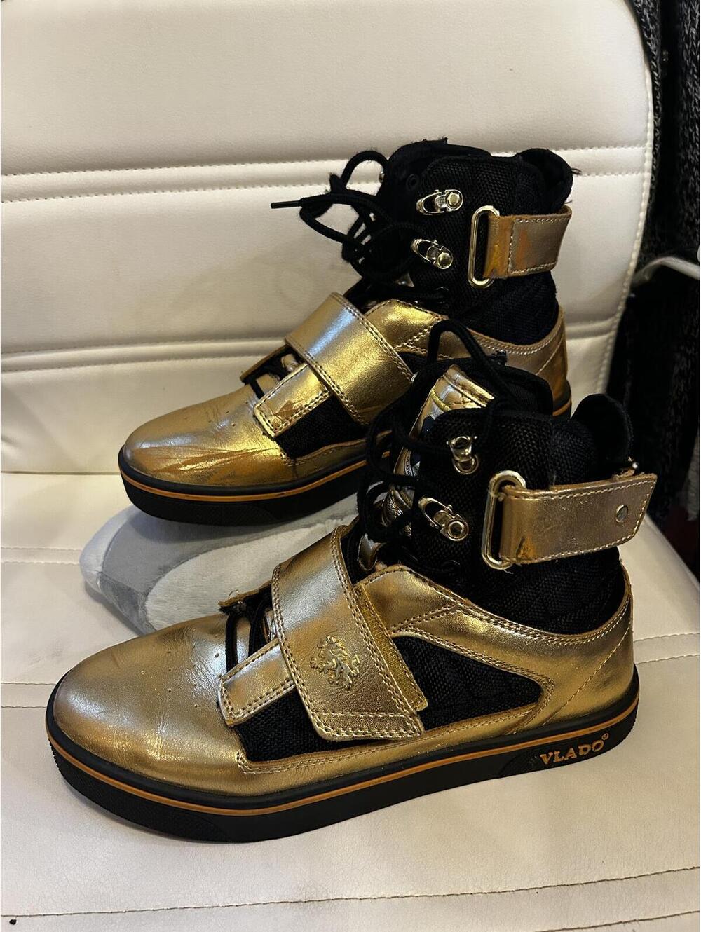 Vlado Atlas High-Top Sneakers in Metallic Gold and Black, Size 6 US